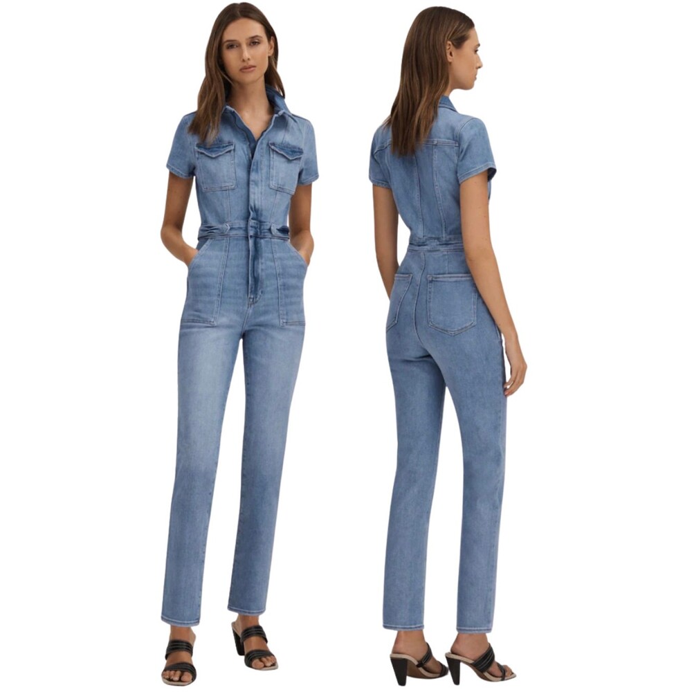 GOOD AMERICAN Denim Jumpsuit Size 4 S Utility Americana Model off Duty Elevated
